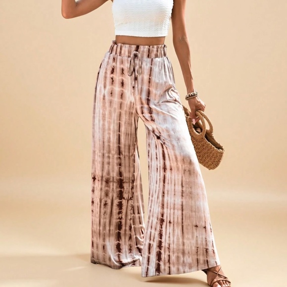 Boho Tie Dye High Waisted Wide leg Lounge Palazzo Pants - Picture 6 of 10